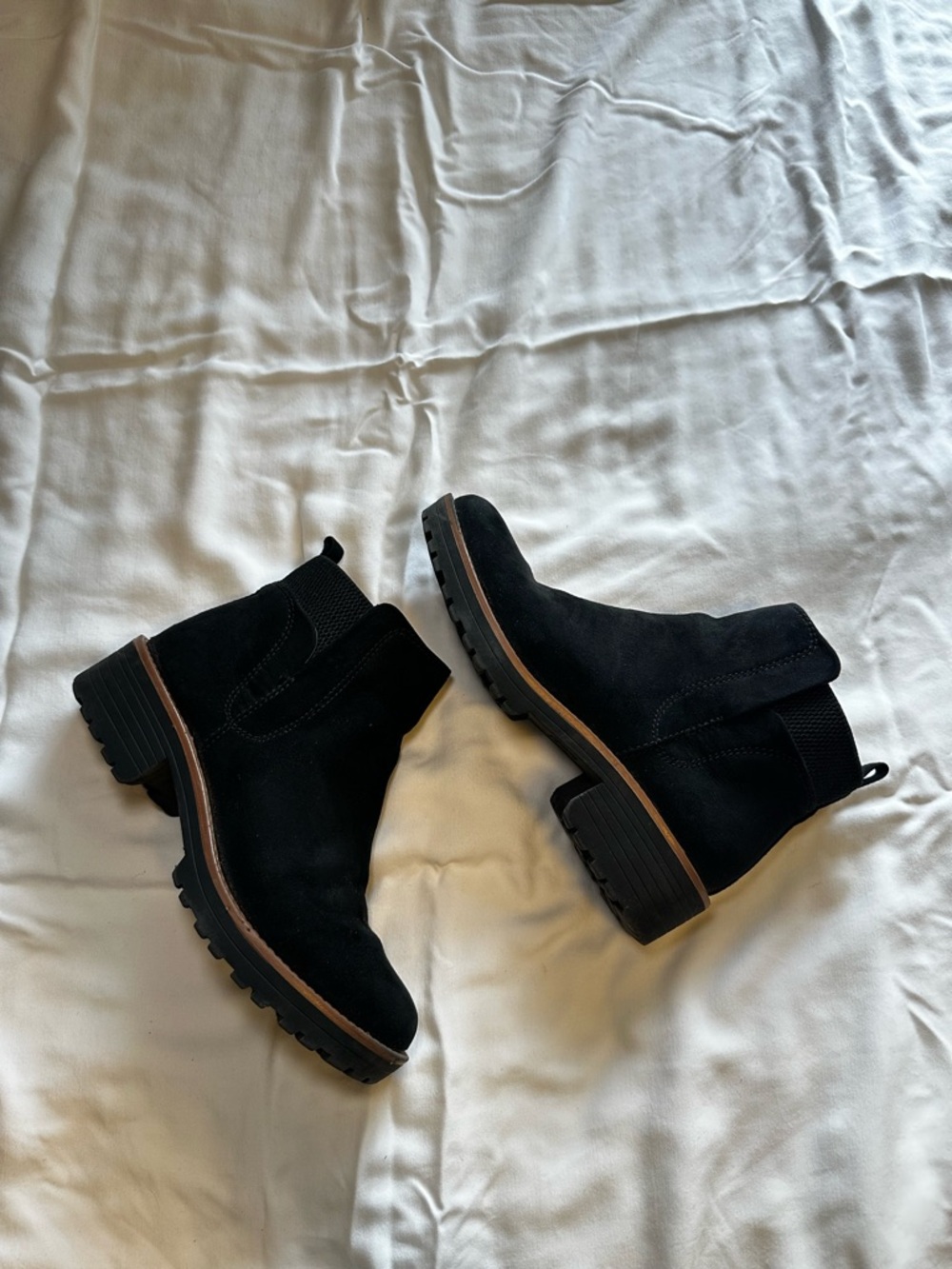 Sun + Stone Black Boots with Brown Welt Trim